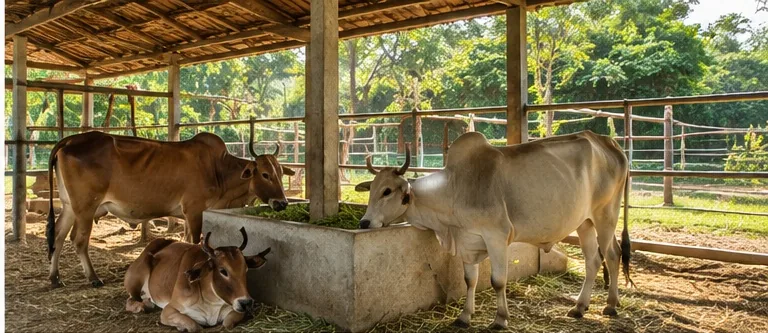 Indian cattle grazing in a green pasture