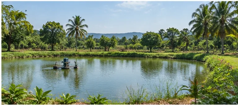 Aerial view of aquaculture ponds