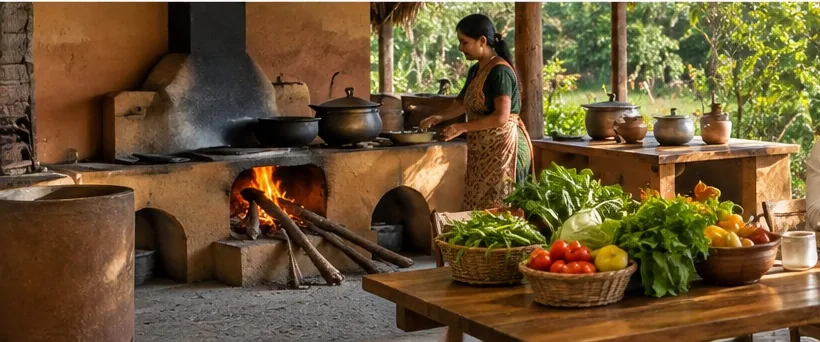 Traditional Indian wood-fired cooking
